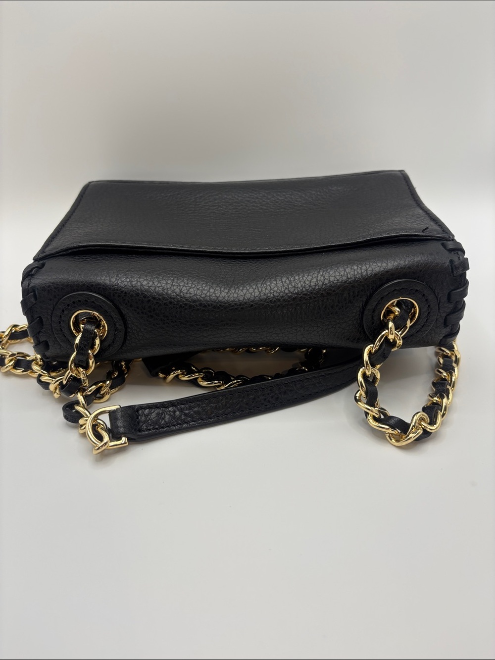 Tory Burch Black Pebbled Leather Whipstitch Chain Crossbody with Gold Hardware - Picture 3 of 14